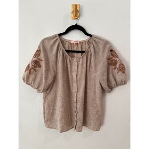 Vintage Threads Cottagecore Brown Puff Sleeve Peasant Button Front Size- Medium‎